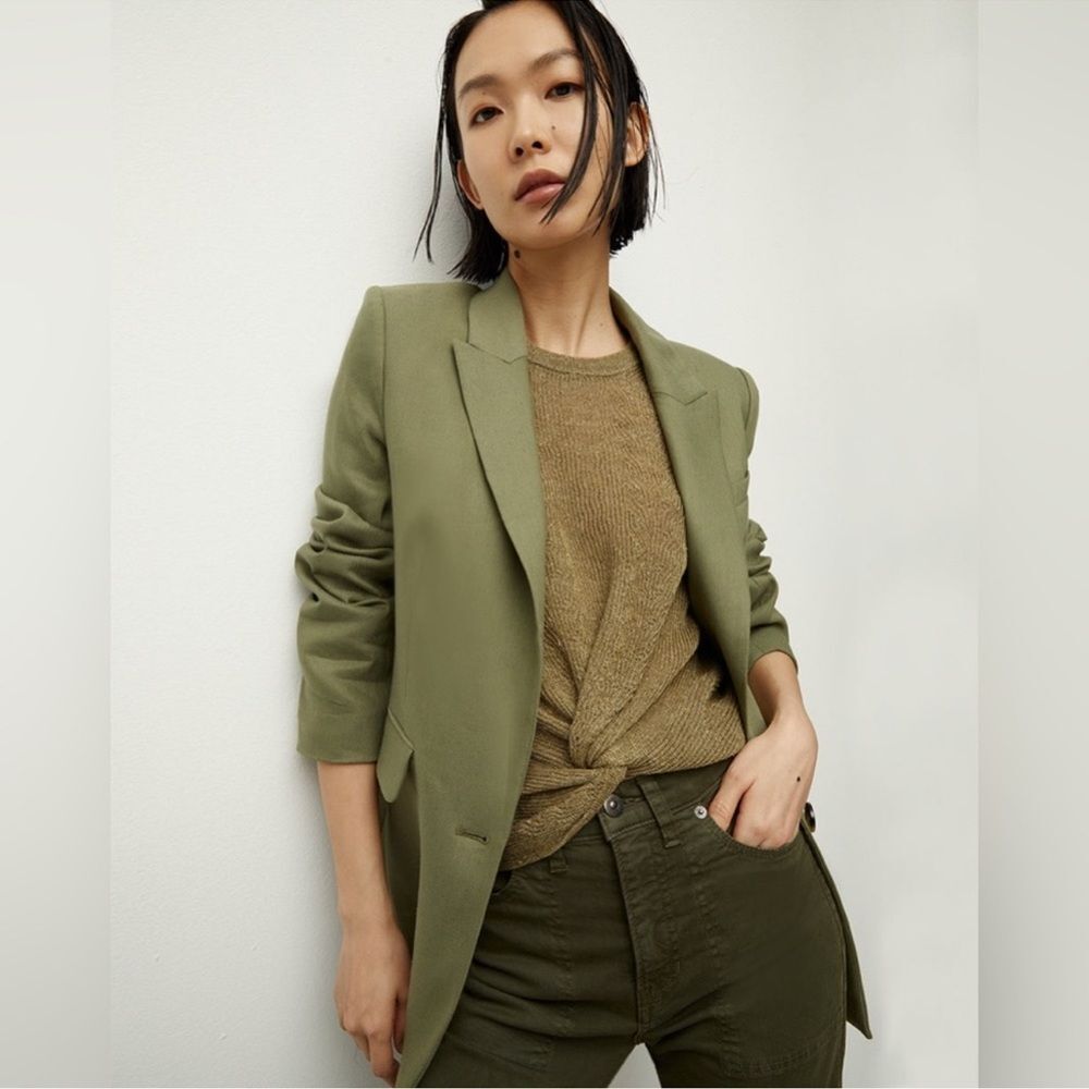 Veronica Beard Sevi Linen-Blend Blazer in Bright Army Size 8 NWT - Picture 7 of 9
